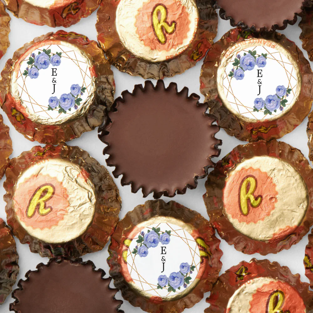 Blue Floral Elegant Gold Glitter Geo Monograms Reese's Peanut Butter Cups