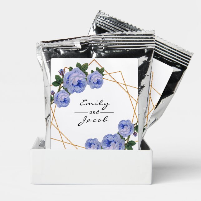 Blue Floral Elegant Gold Glitter Geometric Names Coffee Drink Mix (Pair)