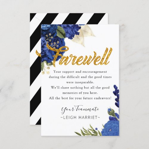 Blue Floral Elegant Leaving Coworker farewell card