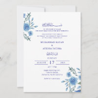 Blue Floral Elegant Nikkah Arabic Islamic Wedding