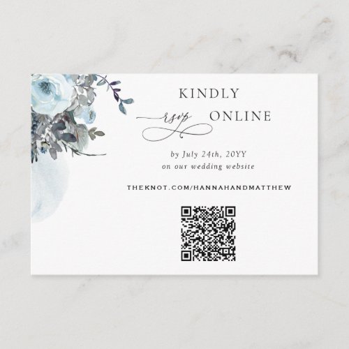 Blue Floral Elegant QR Code RSVP Wedding Enclosure Card