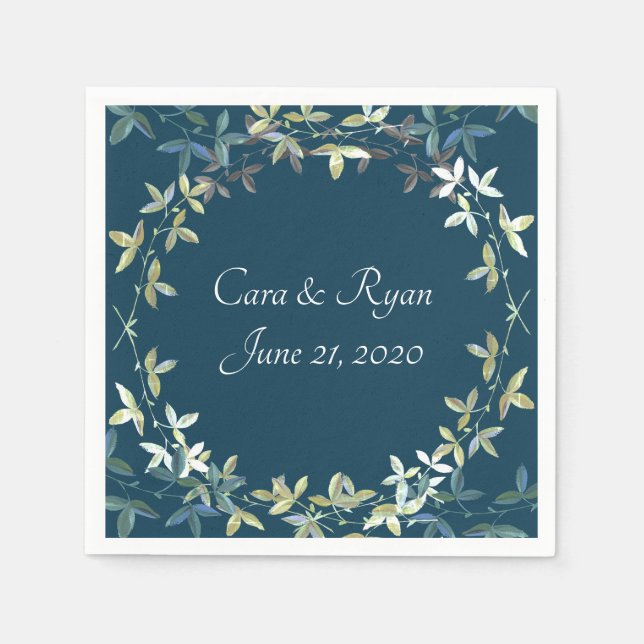 Blue Floral Elegant Simple Chic Stylish Wedding Napkins (Front)