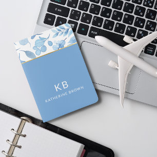 Blue Floral Elegant Stylish Trendy Girly Passport Holder