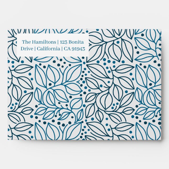 Blue Floral Elegant Vintage Christmas Envelope (Front)