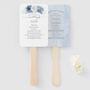 Blue Floral Elegant Wedding Program Hand Fan
