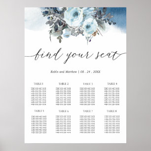 Blue Floral Elegant Wedding Seating Chart Sign