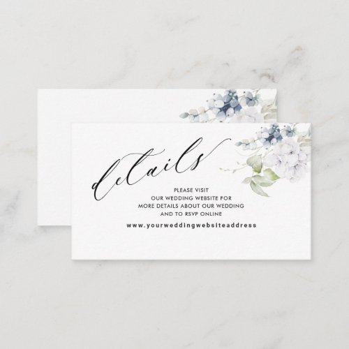 Blue Floral Elegant Wedding Website Details Enclo Enclosure Card