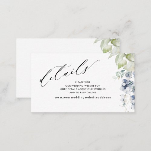 Blue Floral Elegant Wedding Website Details Enclosure Card
