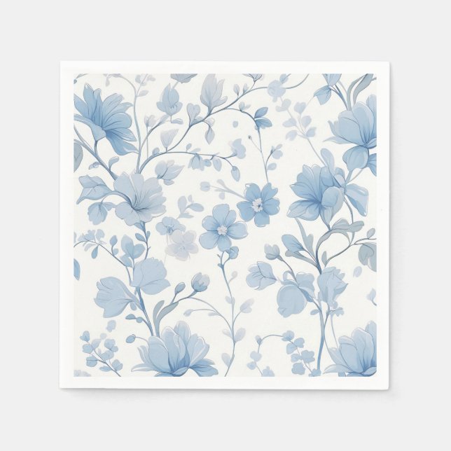 Blue Floral Elegant Whimsical Garden Party Napkins (Front)