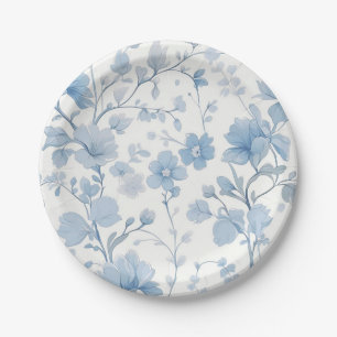 Blue Floral Elegant Whimsical Garden Party Paper Plates