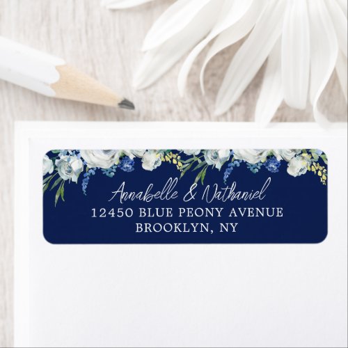 Blue Floral Elegant Winter Wedding Return Address Label