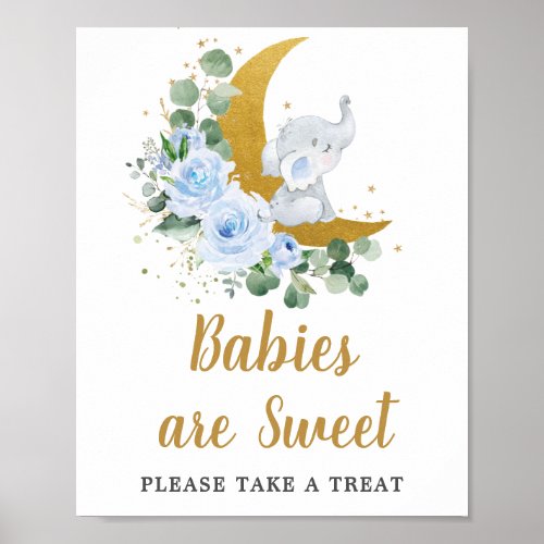 Blue Floral Elephant Babies are Sweet Treat Sign