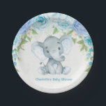 Blue Floral Elephant Baby Boy Shower Party Plate<br><div class="desc">Elephant / blue floral theme paper plate - perfect decoration for baby shower,  baby sprinkle,  birthday party,  etc.</div>