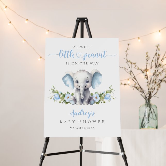Blue Floral Elephant Baby Boy Shower Welcome Foam Board (In Situ (Stand))
