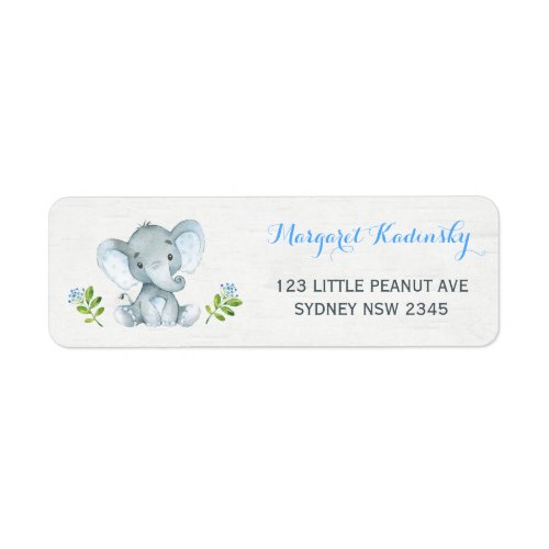 Blue Floral Elephant Baby Shower Address Label
