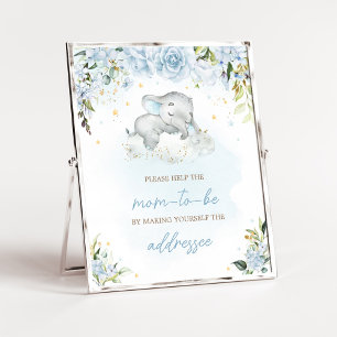 Blue Floral Elephant Baby Shower Envelope Station Poster