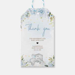 Blue Floral Elephant Baby Shower Favor Tags