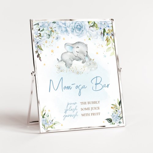 Blue Floral Elephant Baby Shower Mom Osa Bar Poster