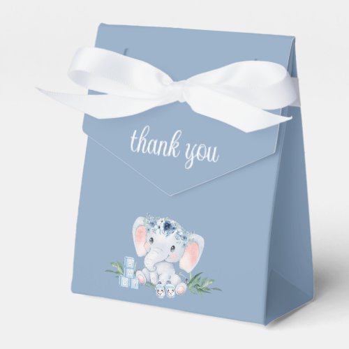 Blue Floral Elephant Boy Baby Shower Thank You Favor Boxes