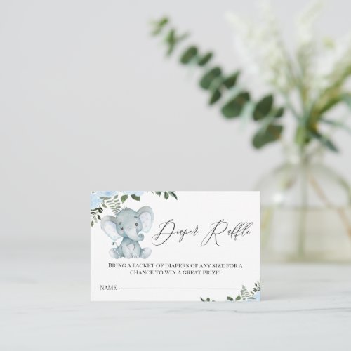 Blue Floral Elephant Diaper Raffle Enclosure Card