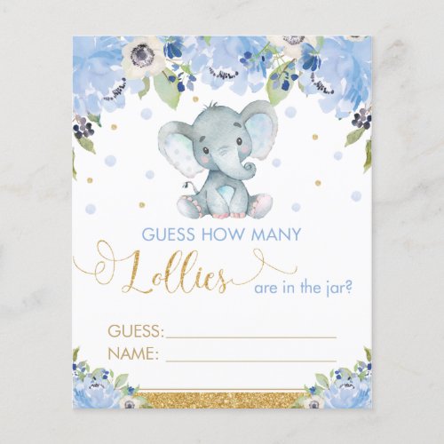 Blue Floral Elephant Guess How Many Lollies Game