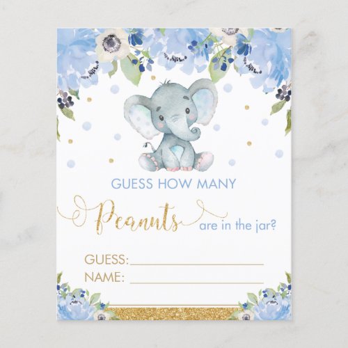 Blue Floral Elephant Guess How Many Peanuts Game