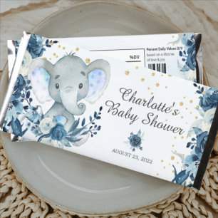 Blue Floral Elephant Hershey Bar Favors
