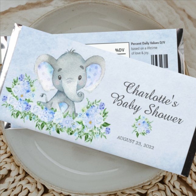 Blue Floral Elephant Hershey Bar Favors (Creator Uploaded)