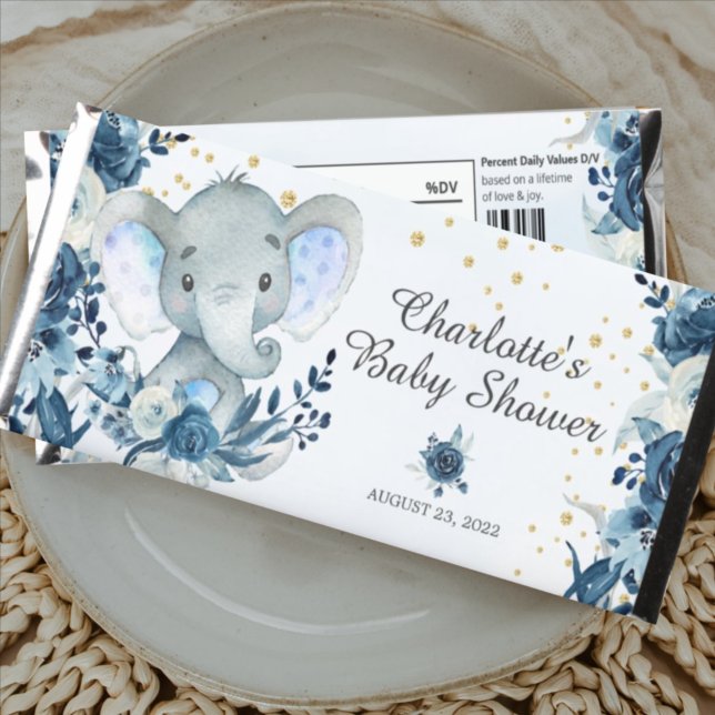 Blue Floral Elephant Hershey Bar Favors (Creator Uploaded)