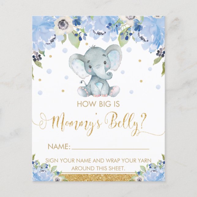 Blue Floral Elephant How Big is Mommy's Belly Game (Front)