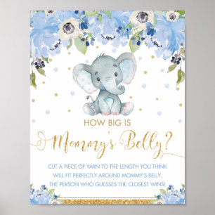 Blue Floral Elephant How Big is Mommy's Belly Game Poster