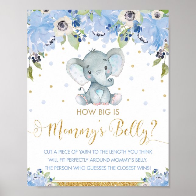 Blue Floral Elephant How Big is Mommy's Belly Game Poster (Front)