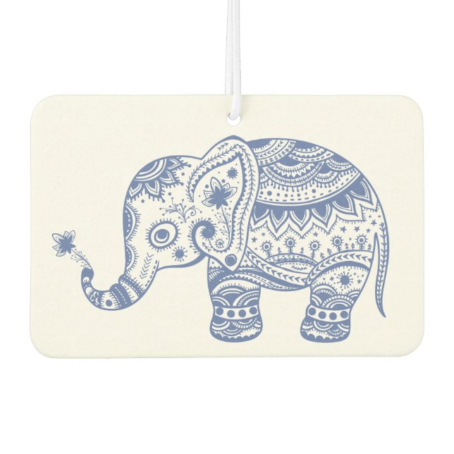 Blue floral elephant illustration air freshener (Front)