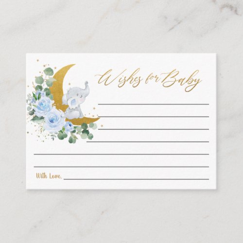 Blue Floral Elephant Moon Wishes for Baby Message  Enclosure Card