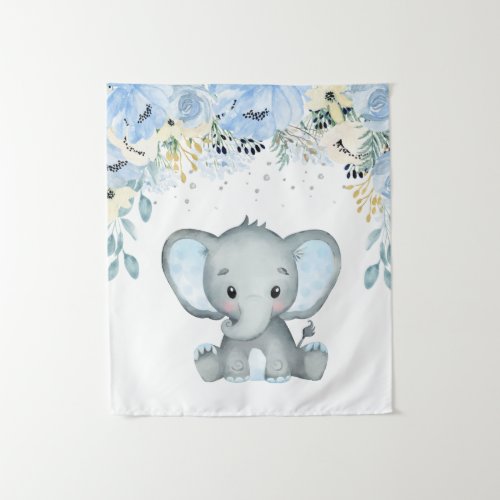 Blue floral Elephant Nursery Baby Boy Tapestry