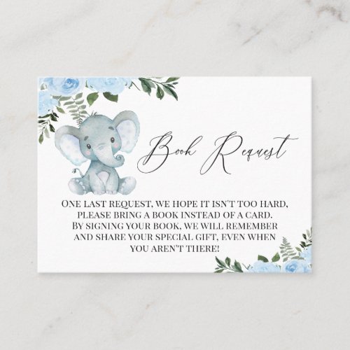 Blue Floral Elephant Peanut Book Request Enclosure Business Card