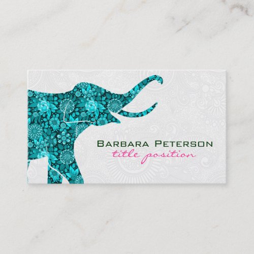 Blue Floral Elephant White Damasks Business Cards