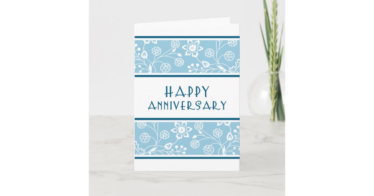 Blue Floral Employee Anniversary Card 