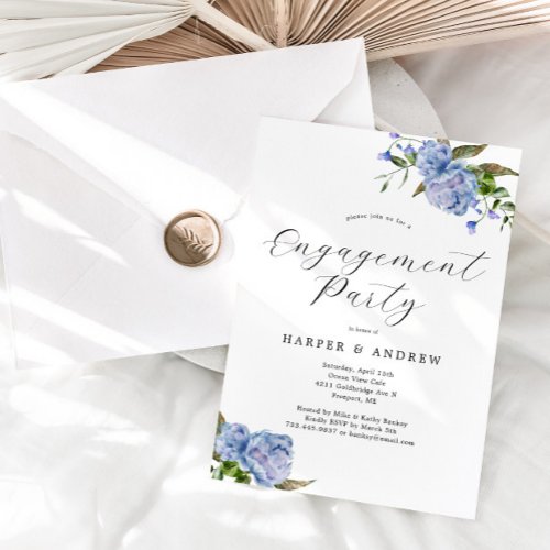 Blue Floral Engagement Party Invitation