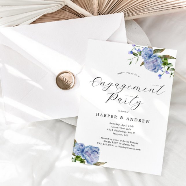 Blue Floral Engagement Party Invitation (Creator Uploaded)