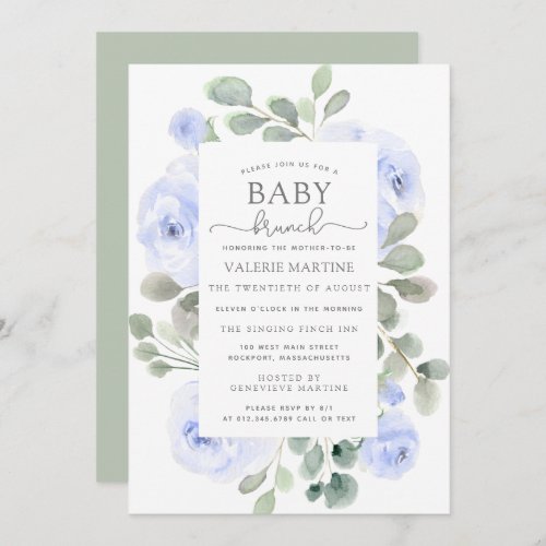 Blue Floral Eucalyptus Baby Brunch Invitation
