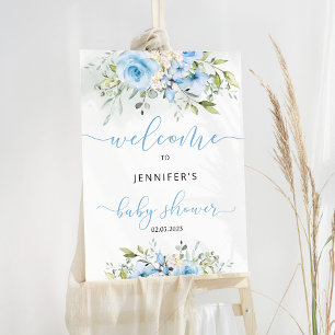 Blue floral eucalyptus baby shower welcome foam board