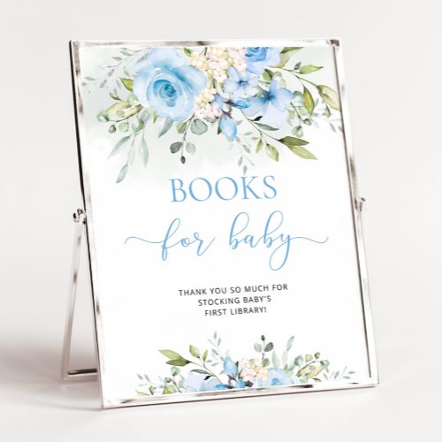 Blue floral eucalyptus books for baby pedestal sign