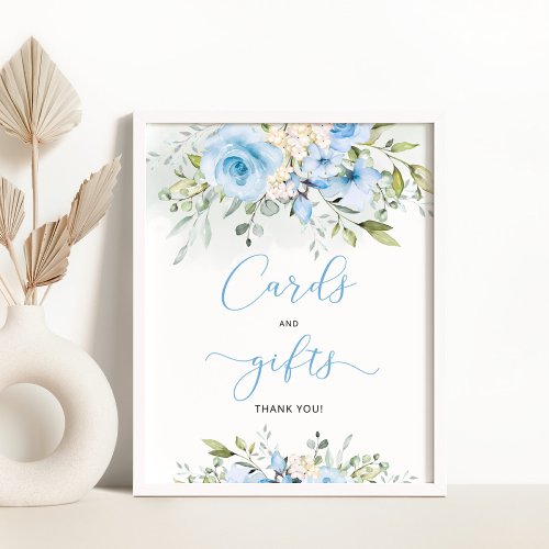 Blue floral eucalyptus cards and gifts poster