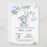 Blue Floral Eucalyptus Elephant Baby Shower Invitation