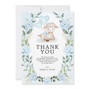 Blue Floral Eucalyptus Lamb Baby Sheep Shower Thank You Card