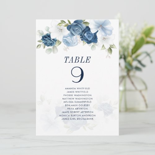 Blue Floral Eucalyptus Table Number Seating Chart