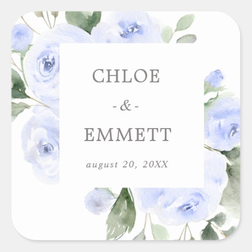 Blue Floral Eucalyptus Wedding Envelope Seals