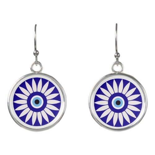 Blue Floral Evil Eye Talisman Earrings 