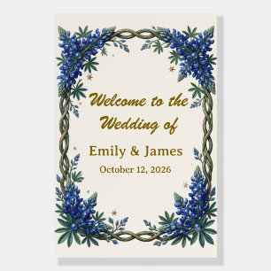 Blue Floral Evil Eye Wedding Welcome Foam Board